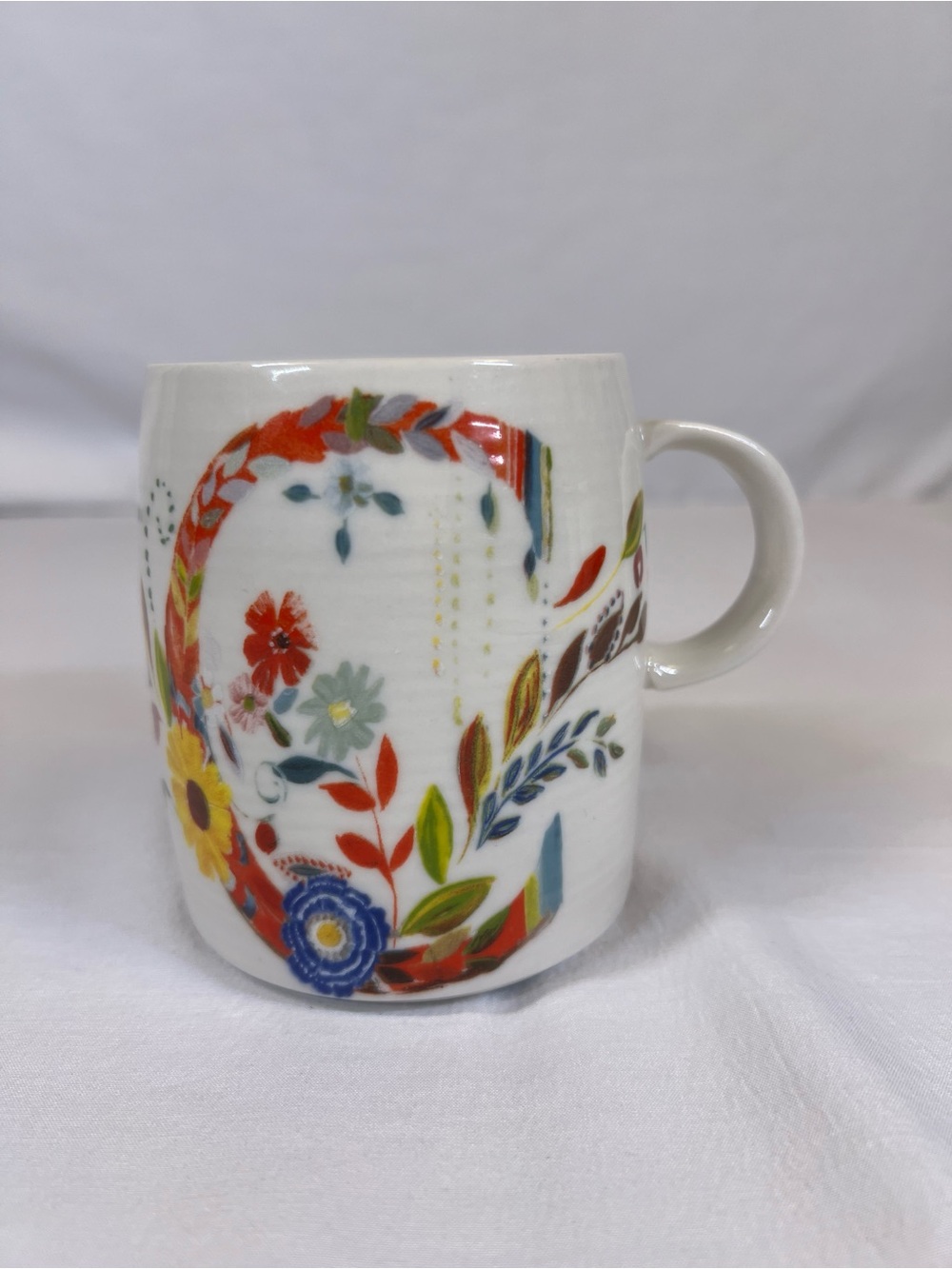 Hand-Painted Floral Ceramic Mug - White Multicolor